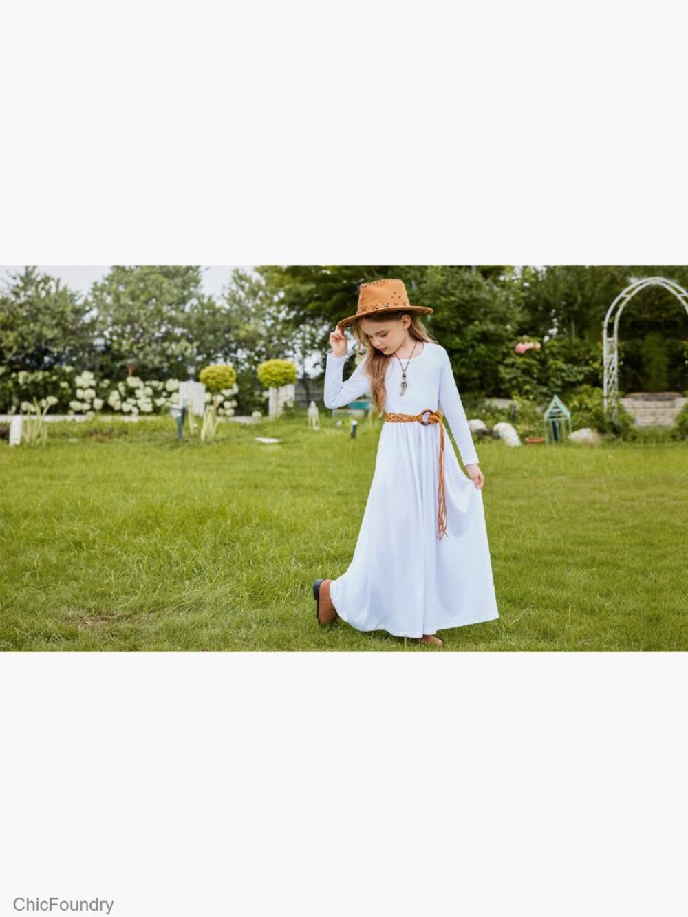 Girls Casual Maxi Dress with Pockets Long Sleeve A-Line - Picture 7 of 7